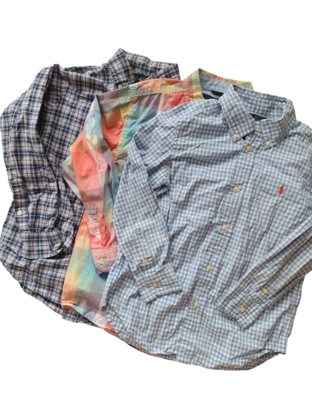 Lot Of 3 Boys Ralph Lauren Shirts 6 Plaid Preppy Cotton Long Sleeve Tops